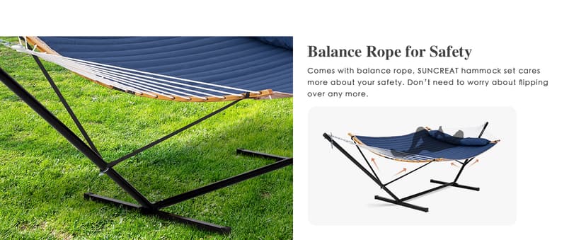 SUNCREAT Portable Outdoor Hammock with Stand, Heavy Duty Hammock with Carrying Bag, Soft Pillow, Balance Ropes, Dark Blue