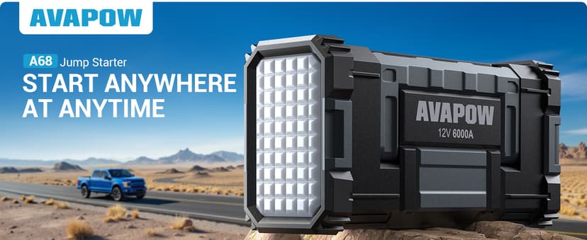 AVAPOW 6000A Car Battery Jump Starter(for All Gas or up to 12L Diesel) Powerful Car Jump Starter with Dual USB Quick Charge and DC Output,12V Jump Pack with Built-in LED Bright Light