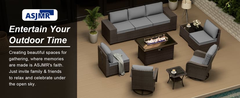 10 Pieces Patio Furniture Set with 2 Swivel Chairs Patio Furniture Outdoor Sectional Sofas with 55000 Gas Fire Pit Patio Conversation Set w/7 Cushions-Gary