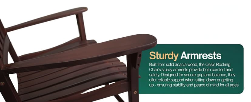 Tranquillo Oasis Wooden Rocking Chair for Patio, Porch, or Indoor Use – Classic Acacia Wood Rocker with Sturdy Frame, Comfortable Slatted Seat, Smooth Rocking Motion – Farmhouse Outdoor Chair