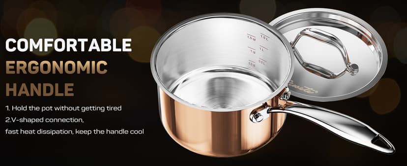 Whole Tri-ply 18/10 Stainless Steel Pot and Pan Set (10 Piece), Copper Pots and Pans Set with Stainless Steel Lid, Induction Cookware Set, Include Stock Pot, Saucepan, Frying Pan - Copper