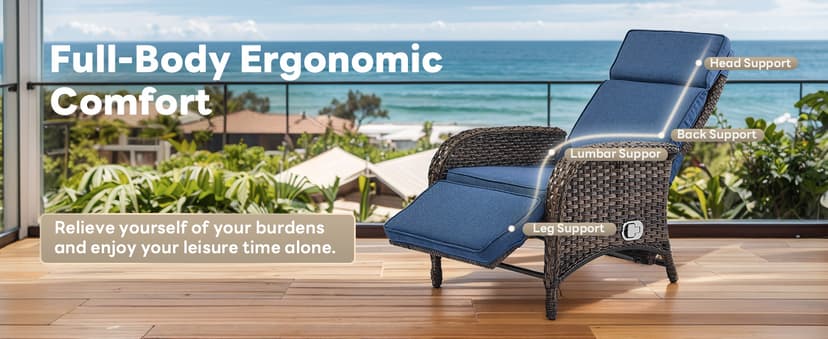 Versatile Outdoor Recliner Chair - Reclining Patio Chair with Adjustable Backrest and Footrest, All-Weather Wicker Chaise Lounge Chair Outdoor for Pool Deck Brown