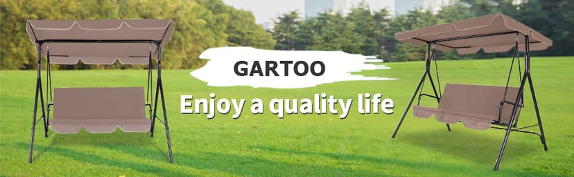 3-Seat Patio Swing Chair, Outdoor Porch Swing with Adjustable Canopy and Durable Steel Frame for Patio, Garden, Poolside(Brown)