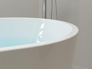 FerdY Bali 59" Acrylic Freestanding Bathtub, Gracefully Shaped Freestanding Soaking Bathtub, Toe-Tap Chrome Drain and Classic Slotted Overflow Included, Glossy White, cUPC Certified