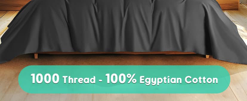 SONORO KATE 100% Egyptian Cotton Sheets Set - 1000 High Thread Count, Luxury 5-Star Hotel Sateen Bed Sheets, Soft, Breathable Long Staple Sheets, Fit up to 16" - 4 PC (Black,Queen)