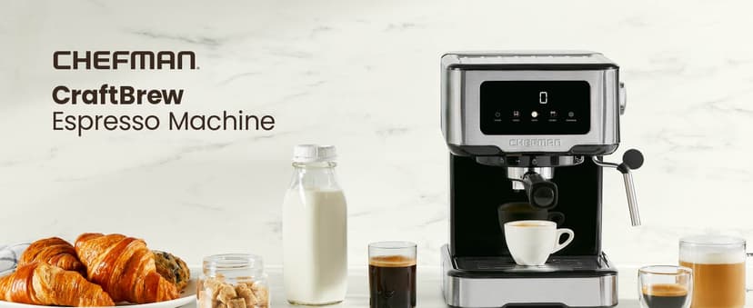 Chefman CraftBrew Espresso Machine, 15-Bar Pump Digital Espresso Maker w/Steam Wand for Latte & Cappuccino, Compact Espresso Coffee Machine w/ 1.5L Removable Water Reservoir - Stainless Steel