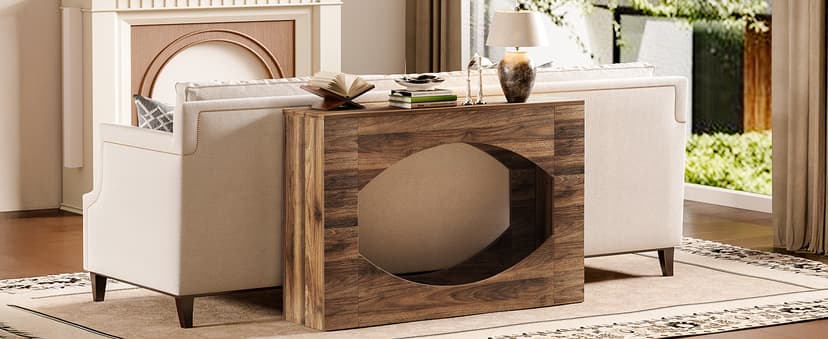 Farmhouse Console Table, 47 Inches Entryway Console Table with LED Light, Sofa Table Behind Couch, Wooden Hallway Accent Table for Entryway, Living Room