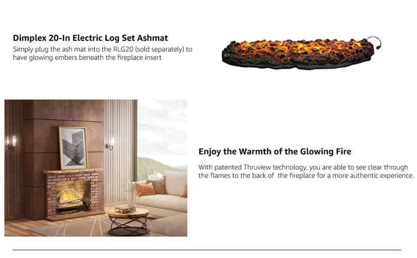 Dimplex Revillusion Electric Fireplace Log Insert - 20 Inch Faux Wooden Logs, Plug in Electric Heater; Remote Control Included - Supplemental Zone Heat | Model #RLG20