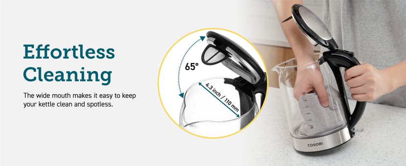 COSORI Speed-Boil Electric Tea Kettle, 1.7L Hot Water Kettle (BPA Free) 1500W Auto Shut-Off & Boil-Dry Protection, LED Indicator Inner Lid & Bottom, Transparent