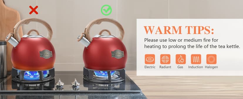 Tea Kettle Stovetops, 2.7 Quart Food Grade Stainless Steel Water kettles for Stove Top Teatop with Anti-hot Ergonomic Handle,Suitable for All Heat Sources