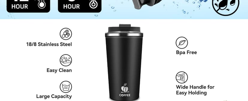 Hwawhin 17oz Insulated Travel Coffee Mug with Flip Lid – Leakproof Stainless Steel Insulated Coffee Tumblers, Reusable Coffee Cup for Hot & Cold Drinks, Perfect for Camping & On-the-Go
