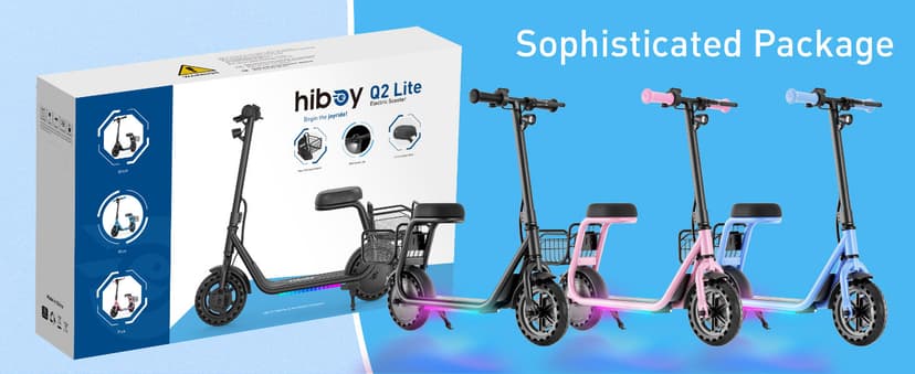 Hiboy Q2 Lite Electric Scooter with Seat for Kids Ages 4-10 - UL Certified, Up to 9.3 MPH with 100W Motor, 3-Speed Adjustable, Rear Basket, LED Neon/Brake Lights, LCD Display