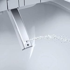 ALPHA BIDET iX Pure Bidet Toilet Seat in Elongated White | Ultra Low Profile | Endless Warm Water | Arced Stainless Steel Nozzle | Blue LED Nightlight | Dryer