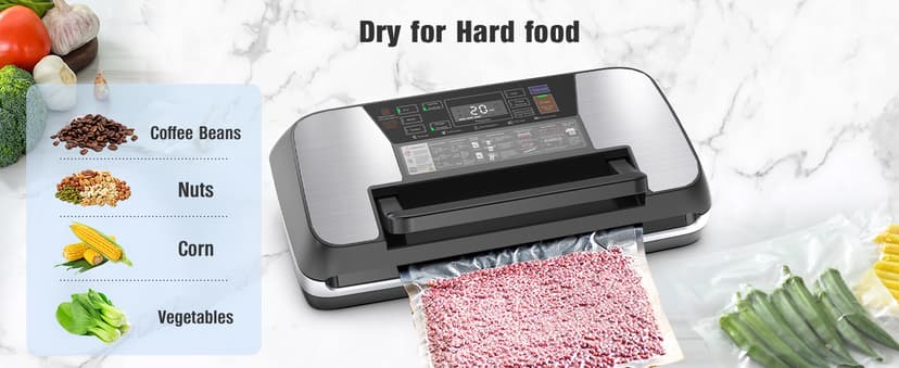 230 Watts Vacuum Sealer for Food, Commercial Vacuum Sealer Machine with Double Heat Seal, Easy Lock Handle, 12 Functions, Bags Storage,Build-in Cutter, 1 Roll and 10 Pre-cut Bags, Progress Display