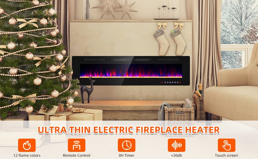 Electric Fireplace-72 inch Fireplace Wall Mount/Recessed/Free Standing-Ultra Thin Wall Fireplace Electric with Remote Control, Timer, Double Heat Vent, 750w/1500w