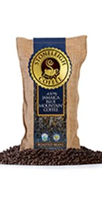 Stoneleigh Coffee – Premium 100 Grade A Jamaica Blue Mountain Coffee Roasted Beans– Genuine Jamaican Product - Traditional Jamaican Crocus (Burlap) Bag Packed Ideal for Gifting, 16oz