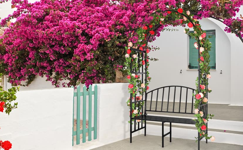 Garden Arch Heavy Duty (Holds 660lbs-250kg) | Metal Arbor Archway for Climbing Plant & Two People Seat Bench |Outdoor Lawn Backyard Decor 81 x 45.3 x 20 in - Black