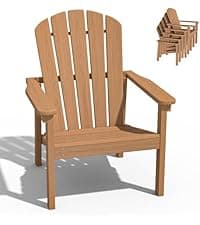 nevilywood Folding Adirondack Chair - Extended Ergonomic Backrest, Cup Holder - Easy Assembly - Durable HDPE Plastic, Weather Resistant & Maintenance-Free - Lawn, Patio, Deck Supports 400lbs Teak