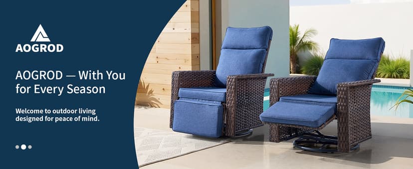 Swivel Patio Recliner Chairs Set of 2, 360° Rotation Outdoor Lounge Chairs, Adjustable Backrest & Footrest, Wide Armrests, PE Wicker with Removable Cushions for Deck, Poolside, Garden