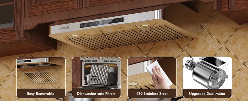 Under Cabinet Range Hood 30 Inch,900 CFM Stainless Steel Kitchen Stove Vent Hood with 4 Speed Exhaust Fan Gesture Sensing/Touch/Remote Control