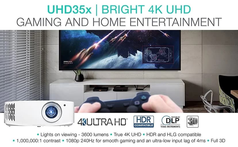 Optoma UHD35X Technology 3600-Lumen UHD 4K DLP Projector - White