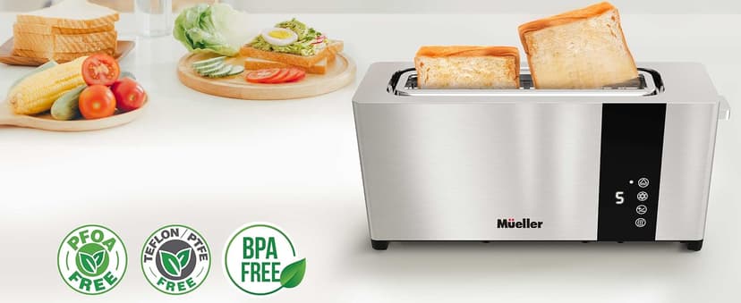 Mueller UltraToast Full Stainless Steel Toaster 2 Slice, Long Extra-Wide Slots with Removable Tray, Cancel/Defrost/Reheat Functions, 6 Browning Levels with LED Display, Housewarming Gifts New Home