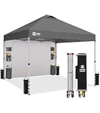 CROWN SHADES Canopy Tent, 10 x 10 Foot Portable Pop Up Outdoor Shelter with Pocket Sidewall, Push Center Lock, UV Protection, and Carry Bag, Navy Blue