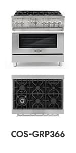 COSMO COS-EPGR366 36 in. Haven Collection 6.0 cu. ft. Gas Range, 6 Burners, Convection Oven, Knob LEDs, Storage Drawer, Stainless Steel