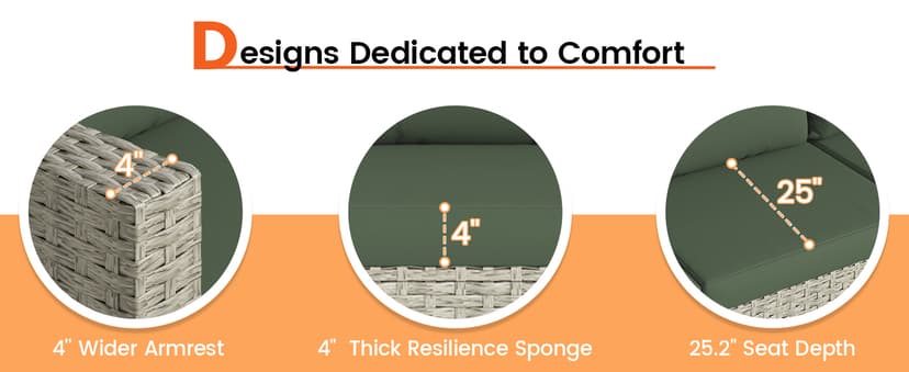 Patio Furniture Set, 7-Piece Outdoor Sectional All-Weather Wicker Patio Conversation Set for Backyard (Green Cushions with Grey Rattan)