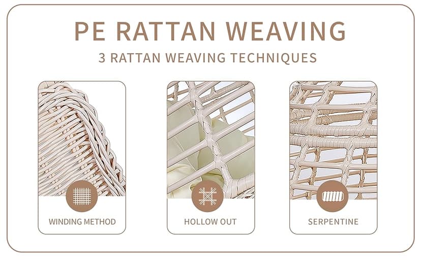 TWT Egg Swing Chair with Stand Hanging Egg Chair Outdoor - Rattan Wicker Patio Hanging Basket Chair Hammock Chair with Metal Frame and UV Resistant Cushion for Indoor Bedroom Balcony (Beige)