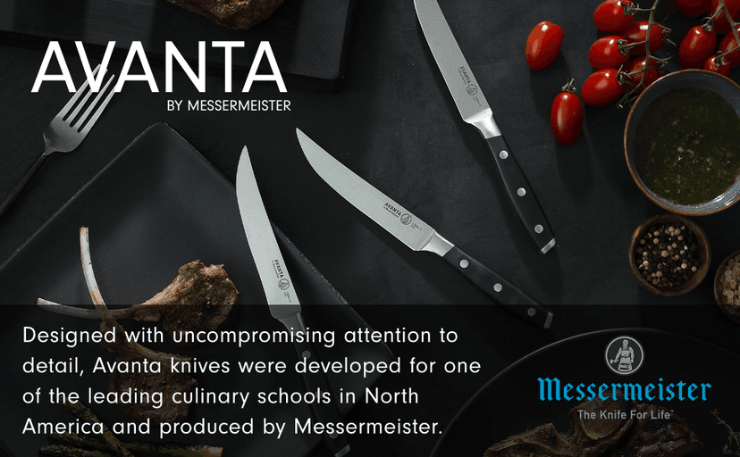 Messermeister Avanta Forged 5” Fine Edge Steak Knife Set - German X50 Stainless Steel - Rust Resistant & Easy to Maintain - Includes 4 Steak Knives
