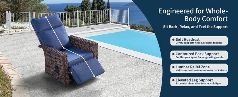 Swivel Patio Recliner Chairs Set of 2, 360° Rotation Outdoor Lounge Chairs, Adjustable Backrest & Footrest, Wide Armrests, PE Wicker with Removable Cushions for Deck, Poolside, Garden