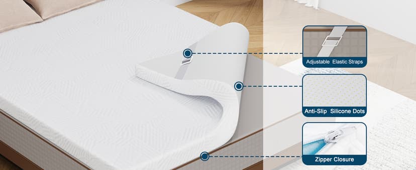 3 Inch Queen Memory Foam Mattress Topper, Cooling Gel Bed Topper with Removable Cover, Soft & Pain Relief & Breathable, CertiPUR-US & Oeko-Tex Certified