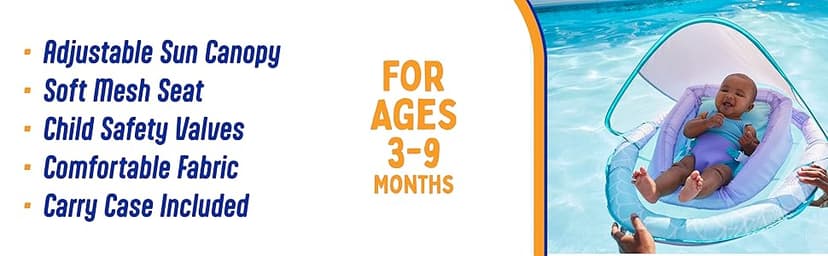 Swimways Infant Spring Float, Baby Pool Float with Canopy & UPF Protection, Swimming Pool Accessories for Kids 3-9 Months, Mermaid