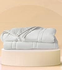 Baloo Weighted Blanket for Adults 12 lb Throw (Pebble White, 42"x72") | Cool & 100% Cotton | Machine Washable & Dryer Safe | Glass Microbead Fill