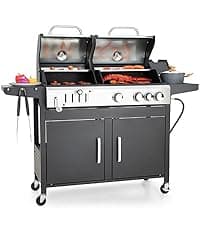 Captiva Designs Propane Gas Grill and Charcoal Grill Combo with Side Burner & Porcelain-Enameled Cast Iron Grate, Dual Fuel BBQ Grill for Outdoor Events & Backyard Barbecue, 690 SQIN Cooking Area