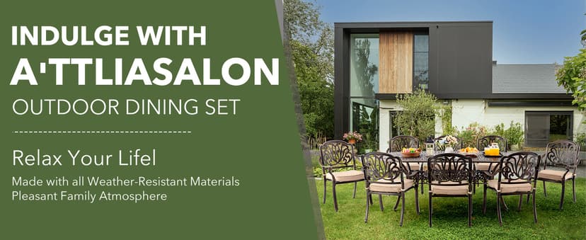 7 Piece Outdoor Dining Set Cast Aluminum, Retro Patio Dining Furniture Set for 6 Includes 59” Rectangular Table 2 Swivel Chairs with Thicker Cushions and Umbrella Hole for Patio Deck Garden