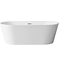 WOODBRIDGE 59" Acrylic Freestanding Bathtub Contemporary Soaking Tub with Matte Black Overflow and Drain,White Tub,B0058-MB