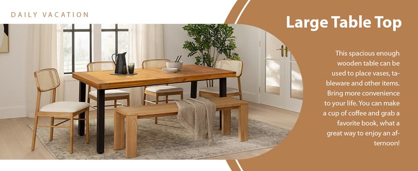 Devoko Home Acacia Wood Dining Table 6-Person Indoor Outdoor Table with Iron Legs, Sandblast Finish, Natural Stained, Rustic Metal, 69 * 33 * 30 inch (Natural)