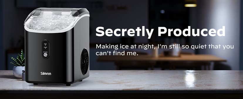 Nugget Ice Maker Countertop, Silonn Chewable Pellet Ice Machine with Self-Cleanin Function, 33lbs/24H Portable Ice Makers for Home Kitchen Officce, Black