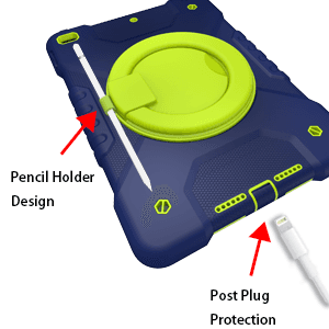 Case for iPad 9th/8th/7th Generation 10.2 inch, Heavy Duty Shockproof Cover with 360° Rotating Handle/Bracket/Pen Holder/Shoulder Strap, Kid Case for iPad 2021/2020/2019, Navy+Green