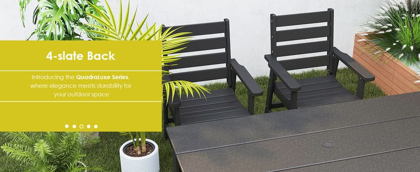 GREENVINES 7-Piece Outdoor-Dining-Set | HDPE Plastic 67'' Table and Chairs Sets for 6 | Patio Furniture | All Weather | Umbrella Hole | Black | for Poolside Garden Backyard