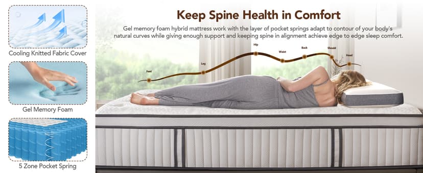 DIGLANT California King Mattress, 14Inch Cooling Gel Memory Foam Hybrid Mattress with Pocket Springs, Medium Plush Feel, White