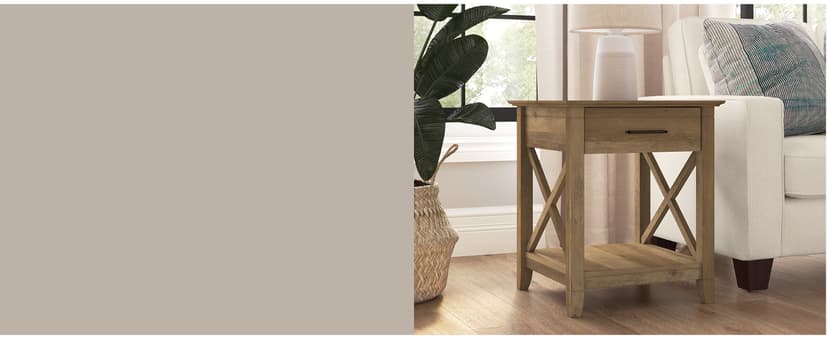 Bush Home End Table with Drawer, Nightstand with Storage, Living Room and Bedroom Furniture, Key West Collection, Washed Gray