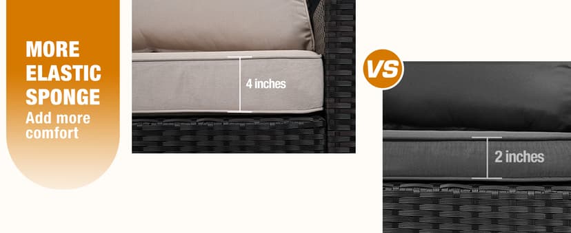 5 Pieces Patio Furniture Set All-Weather Outdoor Wicker Sectional Conversation Sofa Rattan Patio Seating Sofa with Cushion and Glass Table and Ottoman for Porch,Beige