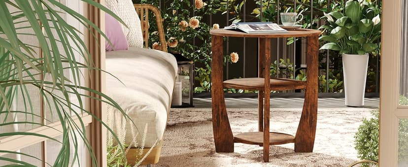 Round End Table with Storage Shelf,3 Tier Modern Side Table, Sofa Recliner Side Table,Accent Coffee Table,Nightstand for Living Room Bedroom for Small Spaces,19.7" D x 21.7" H