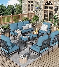 Patio Furniture Set 7 pcs, Outdoor Patio Furniture, 3-Seat Sofa, 2 Single Chairs, 2 Swivel Chairs, 2 Ottomans and 5.75" Extra Thick Cushion, Patio Conversation Set for Backyard Deck,Grey