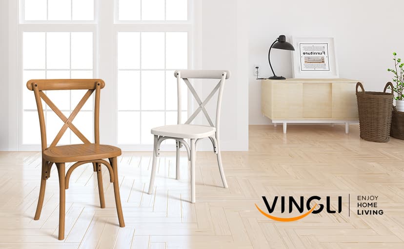 VINGLI Plastic Outdoor Dining Chairs Set of 6, Stackable Patio Farmhouse Brown Dining Chairs with X Back, Waterproof Kitchen & Dining Room Chairs for Indoor-Outdoor, Capacity 400 lbs