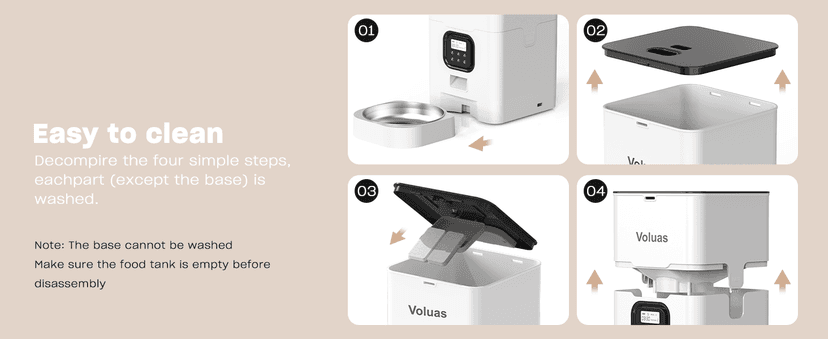 VOLUAS Automatic Cat Feeders - Timed Pet Feeder for Cats and Dogs with Dry Food Dispenser, Desiccant Bag, Programmable Portion Control, 4 Daily Meals, 10s Voice Recorder