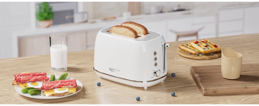 Keenstone Toaster 2 Slice, Retro Wide Slot Stainless Steel Toaster with 6 Browning Levels, Reheat & Defrost, for Bagel, Toast, Bread, Kitchen Essentials, Removable Crumb Tray, White